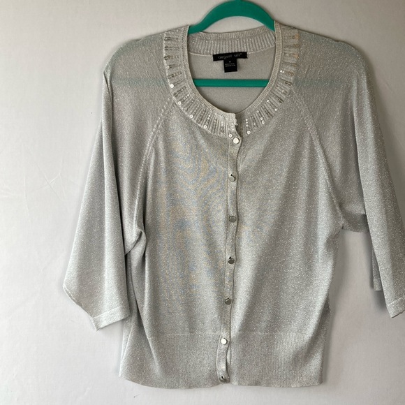 August Silk medium light gray sweater top - Picture 1 of 6